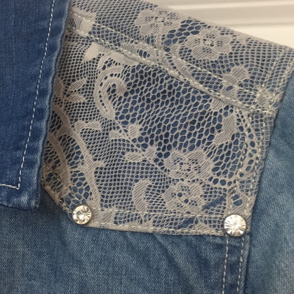 Denim & Lace Button Down Western Shirt - Picture 11 of 12